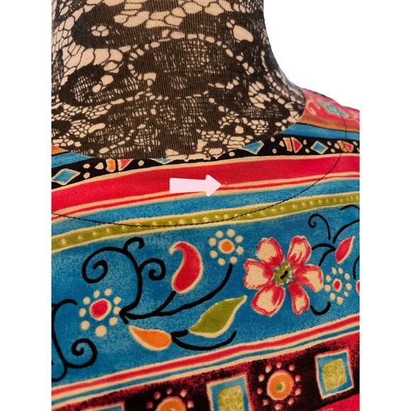 Vintage 90s Alfred Dunner Silk Top‎ Short Sleeve Aztec Floral Flowy Red Blue 10 - Picture 8 of 16